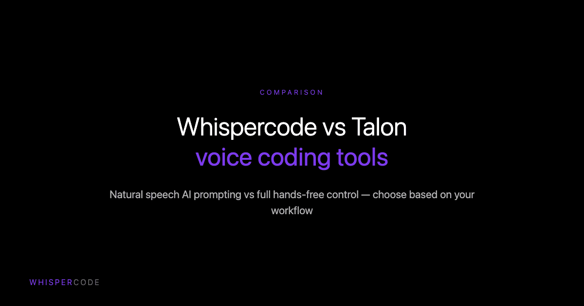 Whispercode vs Talon Voice: Voice coding tools compared